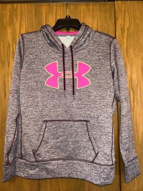 Under Armour Heathered Maroon Hoodie with Pink Logo